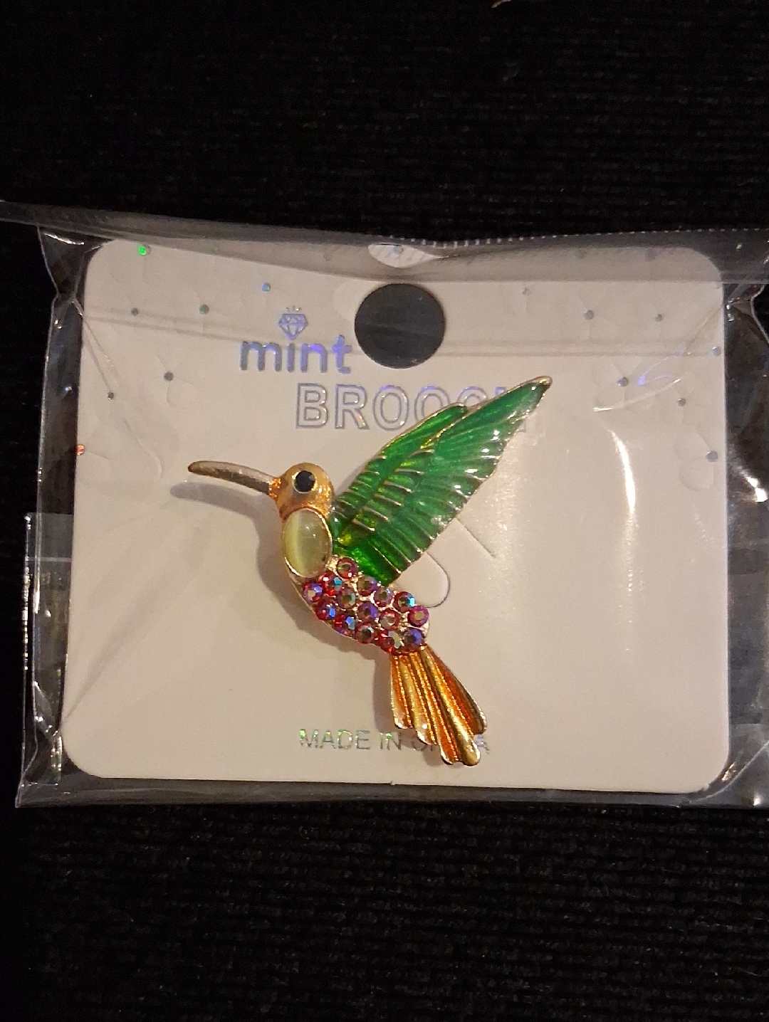 Mint Hummingbird Brooch - Red Gold With Multicolor Rhinestones 10$